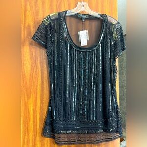 Women Black Dressbarn sequence blouse Large